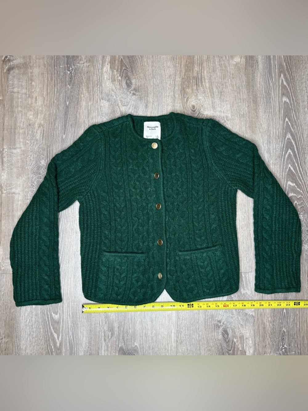 Abercrombie & Fitch Deep Green Cable Knit Button-Up Cardigan